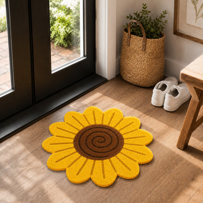 Feblilac Yellow Sunflower Bath Mat, Cute Flower Bathroom Rug
