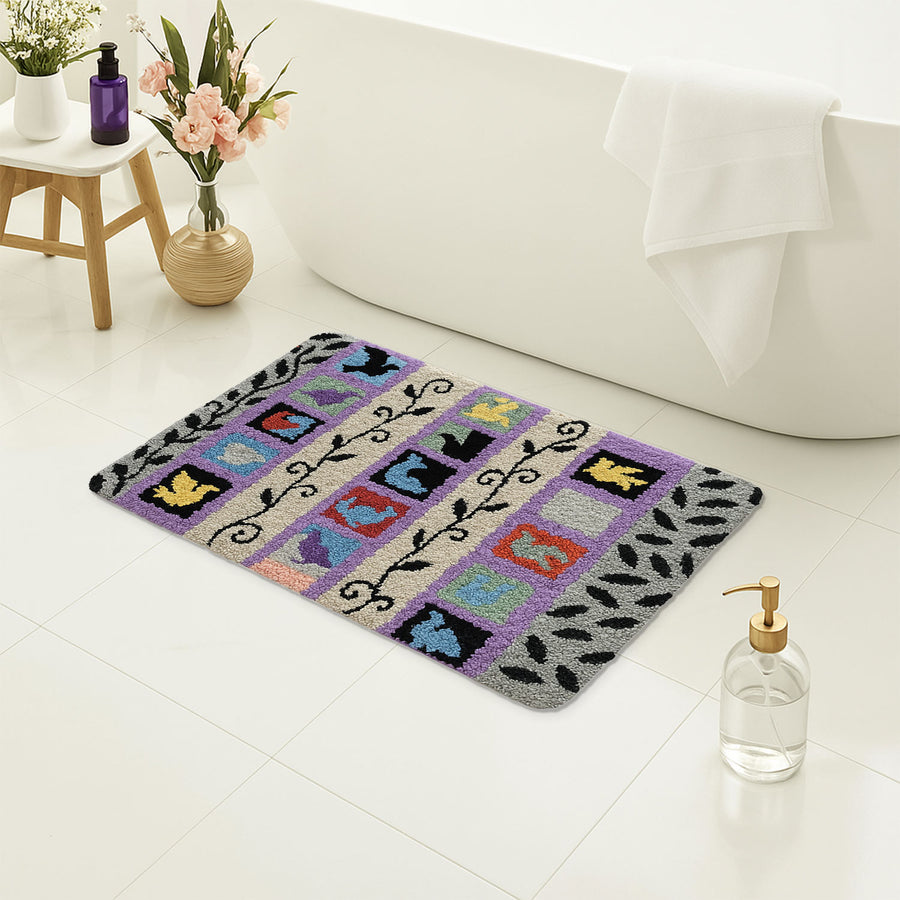 Feblilac Gray and Purple Striped Vines Tufted Bath Mat by Liz Gamberg Studio from US - view 4