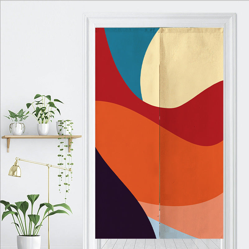 Feblilac Black and Red Abstract Curves Door Curtain