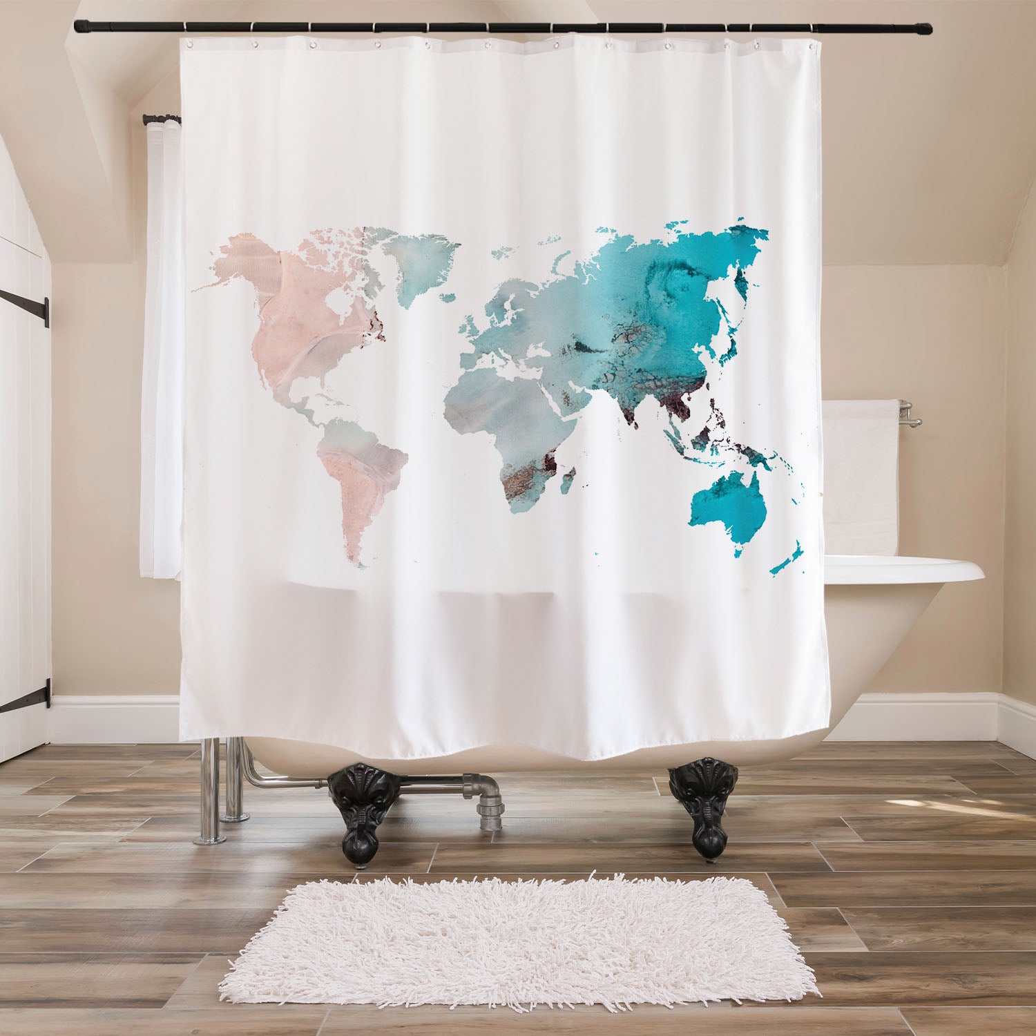 Feblilac Wave Map Shower Curtain with Hooks