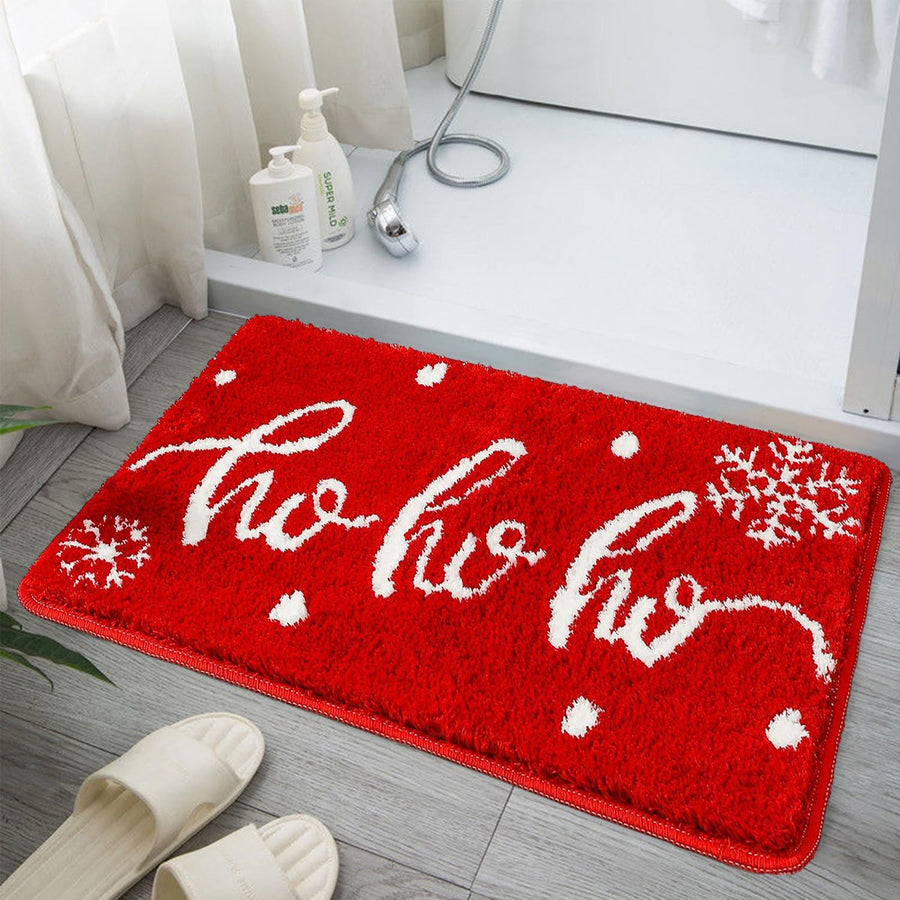 Christmas Red Bath Mat, Ho Ho Ho Snowflake Bathroom Mat, 15"x23" - view 3