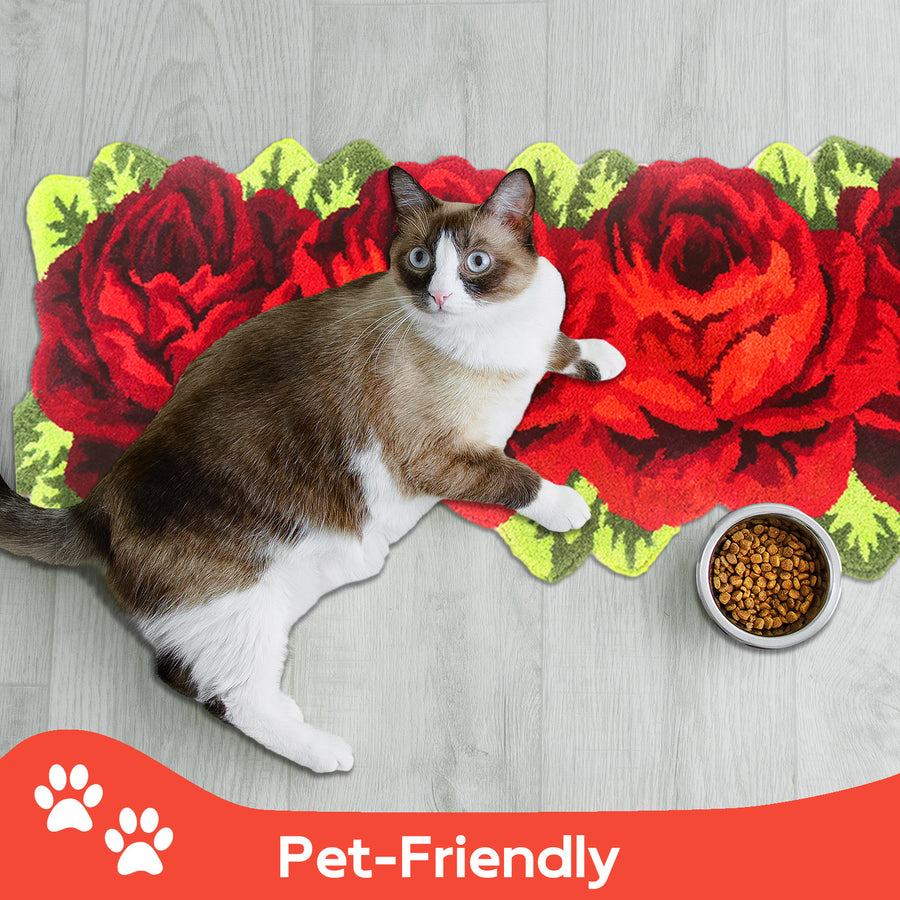 Feblilac 4 Red Flowers Tufted Bath Mat - view 3