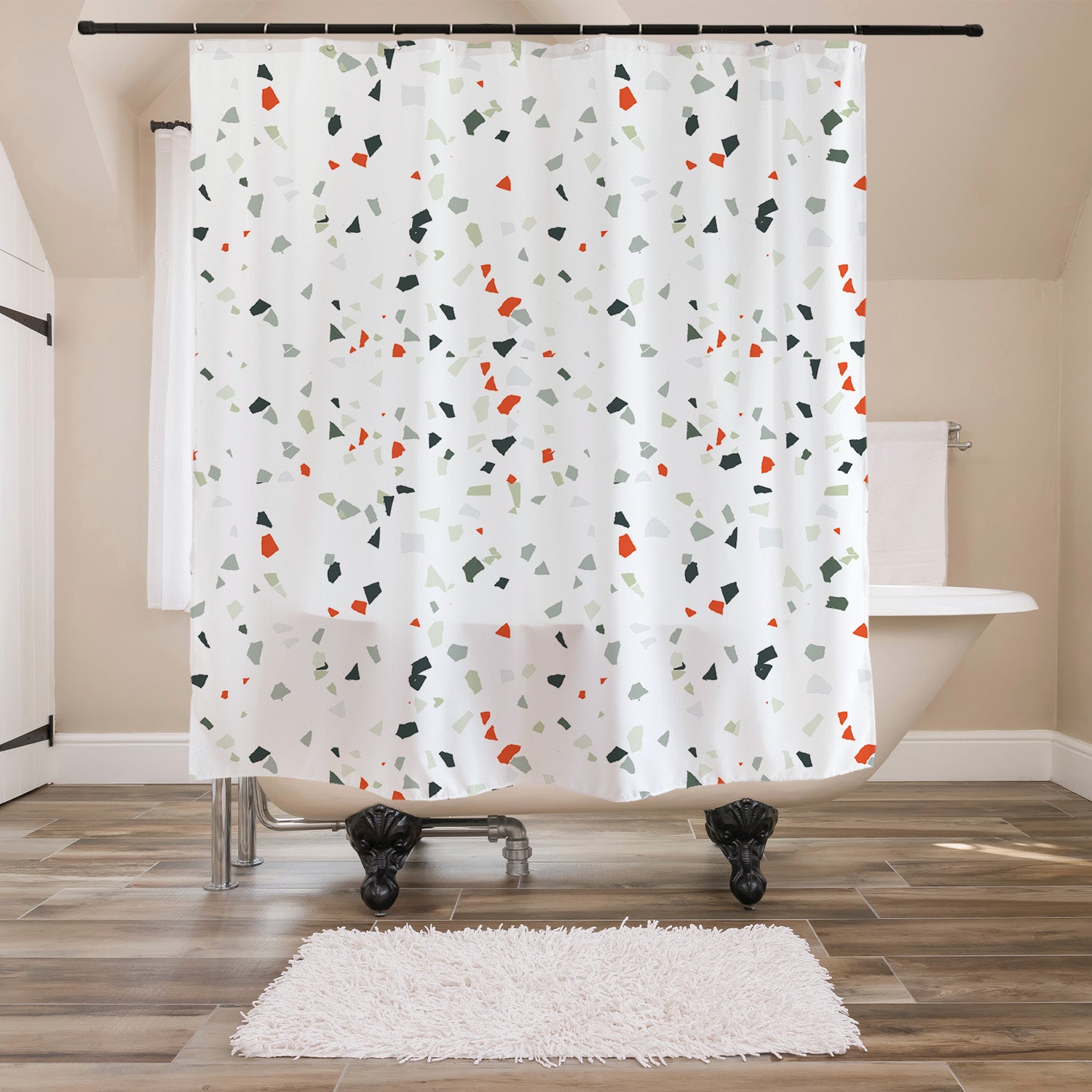 Feblilac Terrazzo Pattern Road Shower Curtain with Hooks