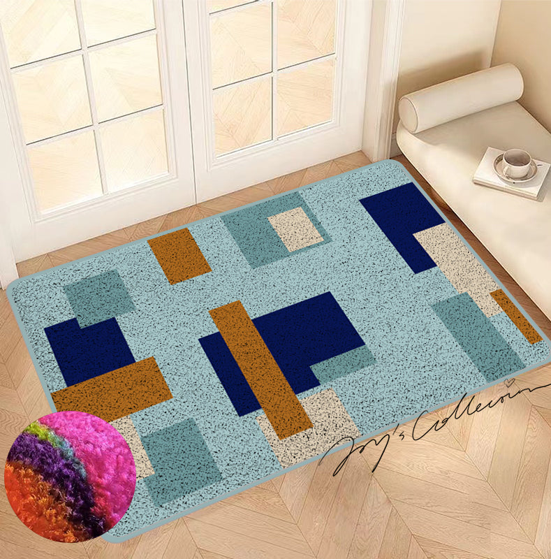 Feblilac Blue and Brown Squares Geometric Nylon Door Mat - view 3