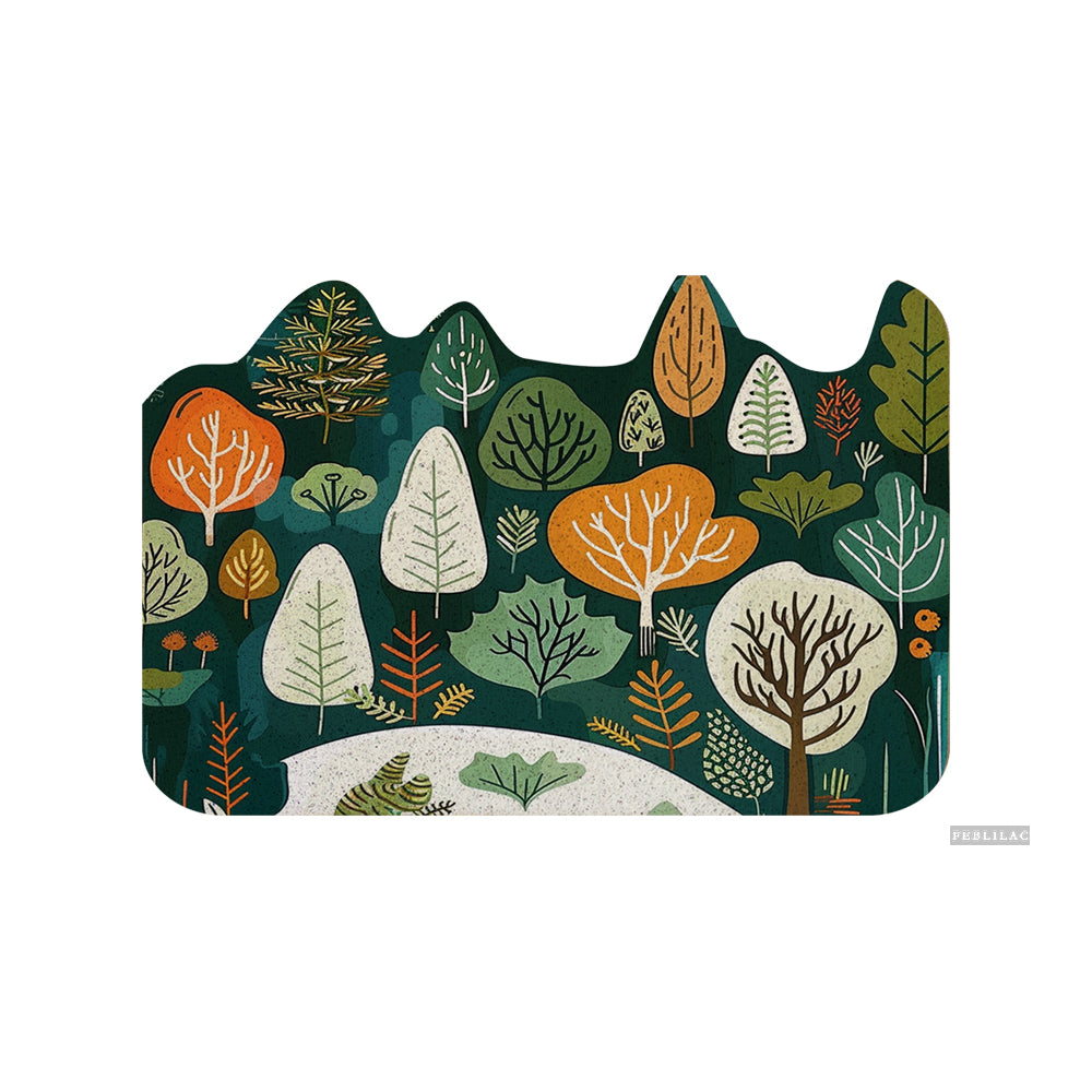 Feblilac Orange-green Forest Trees PVC Coil Door Mat