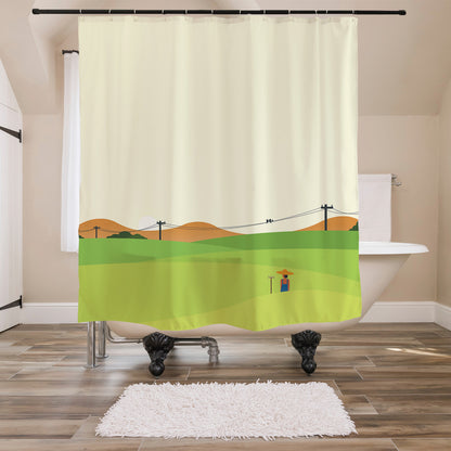 Feblilac Green field Shower Curtain with Hooks