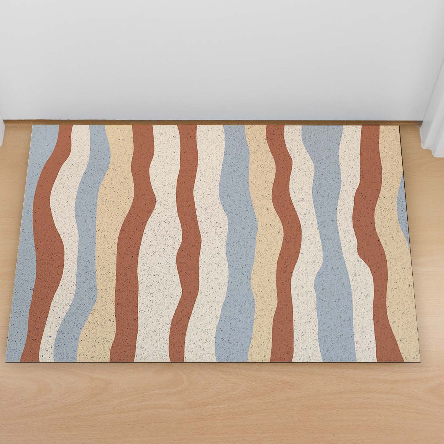Feblilac Blue and Orange Colored Stripes PVC Coil Door Mat