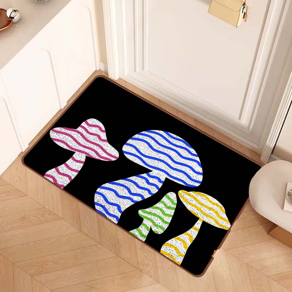 Feblilac Black Background Color Mushroom Nylon Door Mat