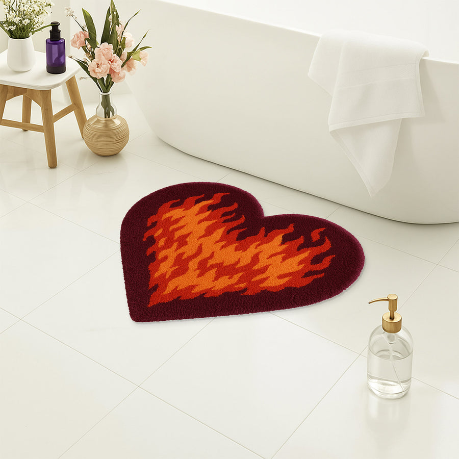 Feblilac Flame Heart Tufted Bath Mat – Bold Fire Design, Soft & Unique Bathroom Rug - view 4