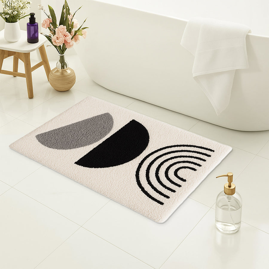 Feblilac Modern Shapes Tufted Bath Mat – Black & Gray Abstract Pattern, Minimalist Bathroom Rug - view 4