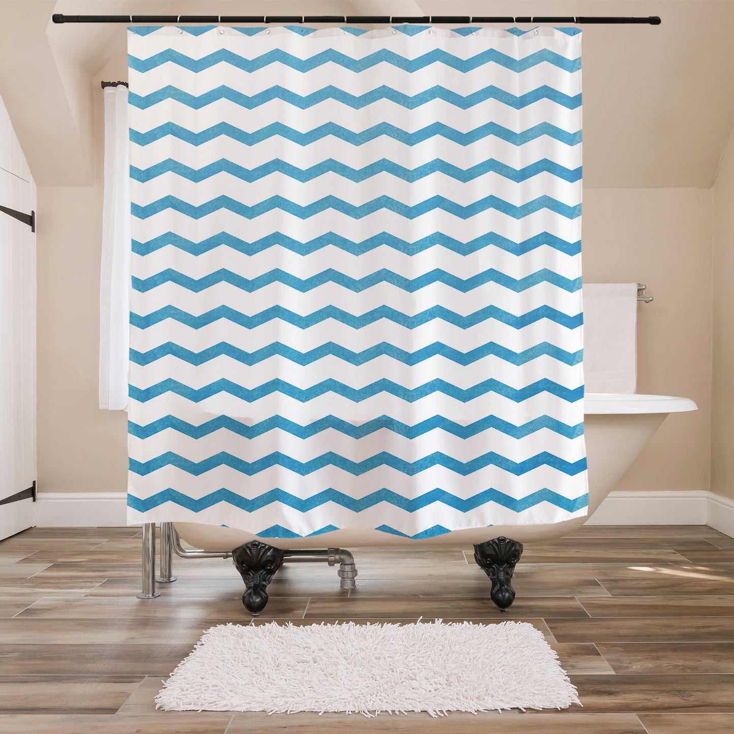 Feblilac Blue Gradient Watercolor Pattern Shower Curtain with Hooks