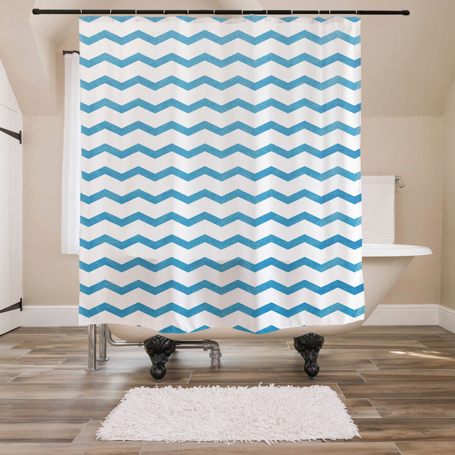 Feblilac Blue Gradient Watercolor Pattern Shower Curtain with Hooks - view 3