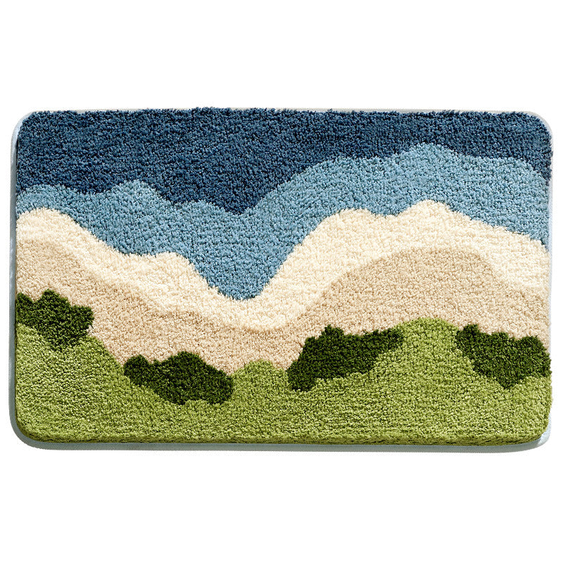 Feblilac Grass White Clouds Sky Bath Mat Rug - view 3