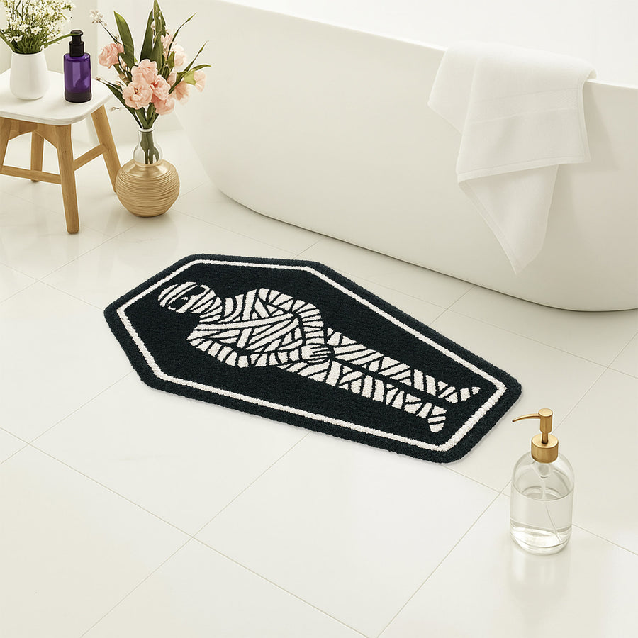 Feblilac Halloween Mummy Bath Mat, Black and White Rug for Bathroom - view 3