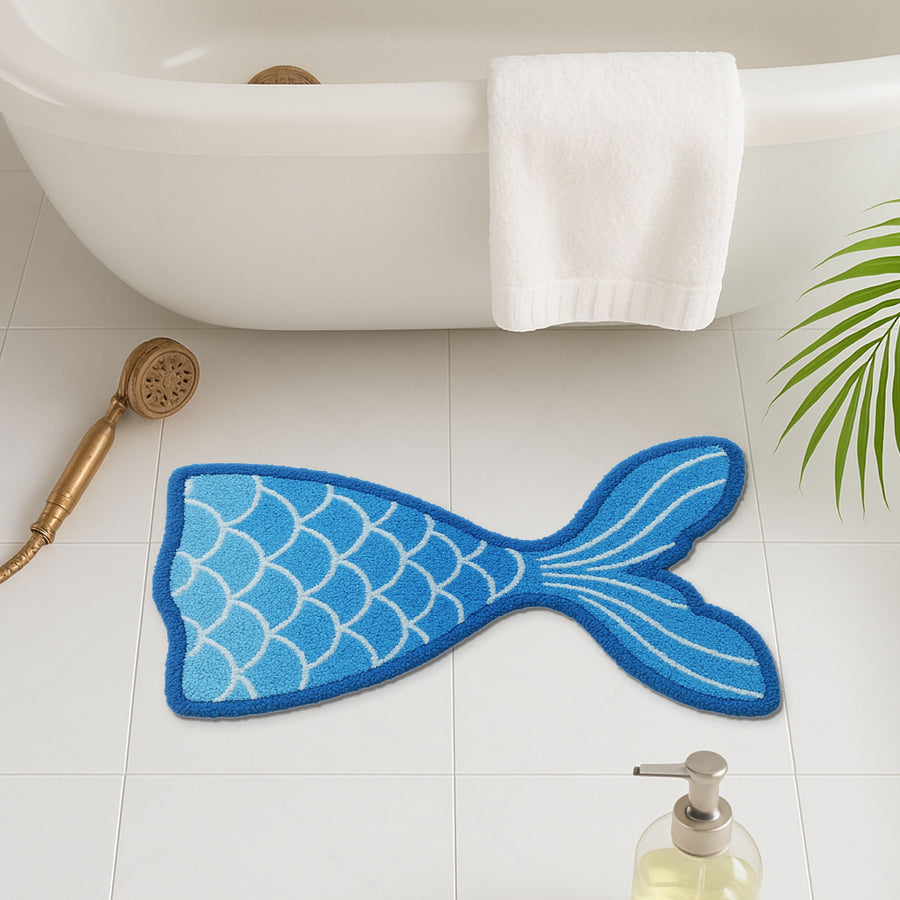 Feblilac Mermaid Tail Shaped Bath Mat – Soft & Absorbent Tufted Rug for Kids’ Bathroom Decor - view 3