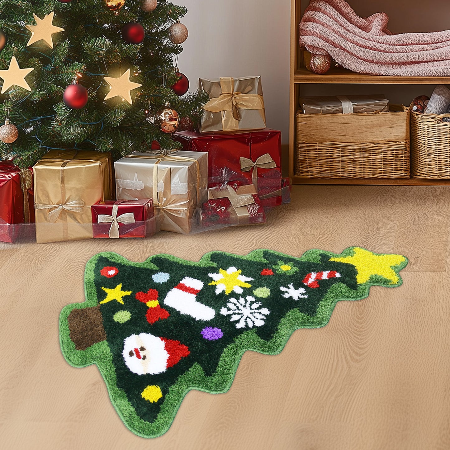 Feblilac Christmas Tree Tufted Bath Mat