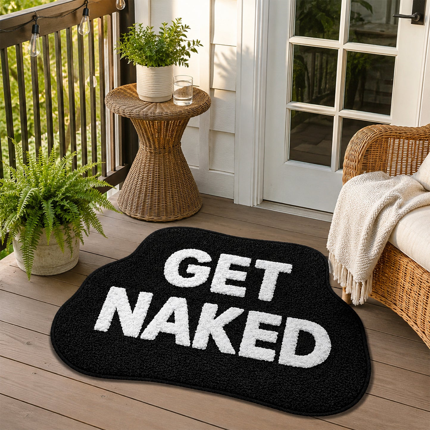 Feblilac GET NAKED Tufted Bath Mat, Irregular Black and White