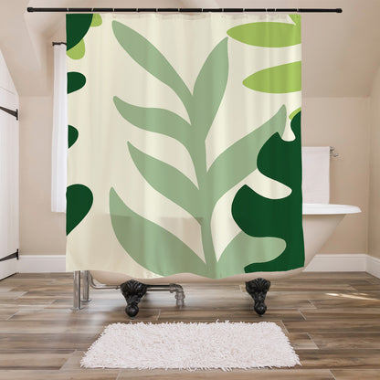 Feblilac Green Leaves Shower Curtain with Hooks