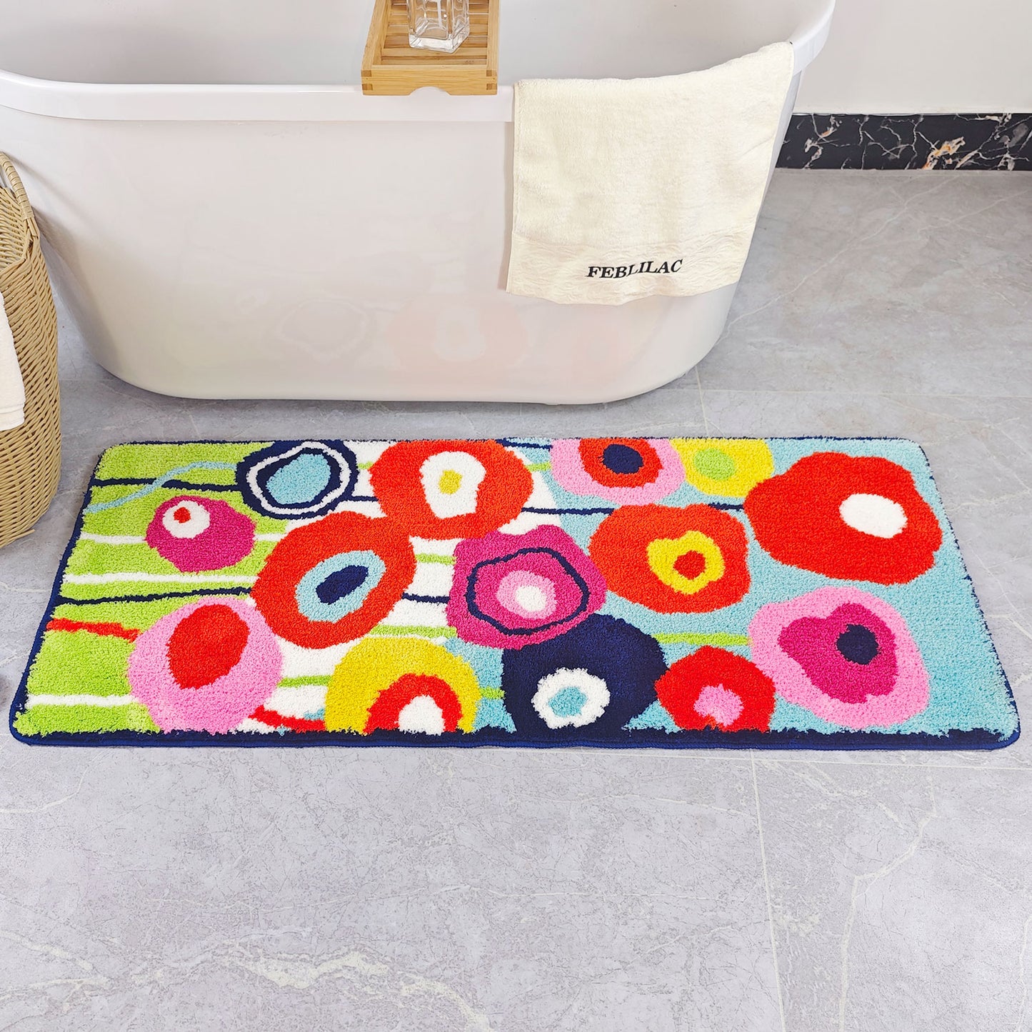 Feblilac Flowers Garden Bathroom Runner Mat, Floral Bedroom Rug