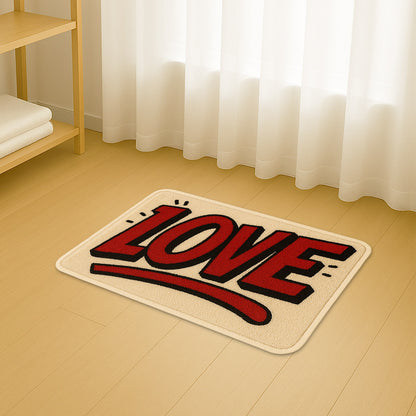 Feblilac LOVE Typography Tufted Bath Mat – Bold Red Comic Style Rug