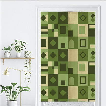 Feblilac Green Geometric Grid Door Curtain