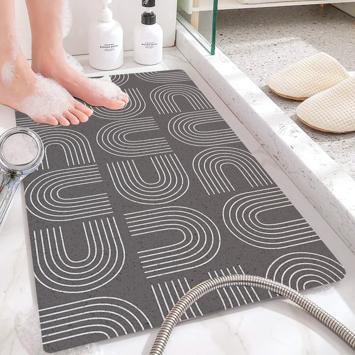 Feblilac Grey U Shaped Pattern PVC Coil Bathtub Mat and Shower Mat