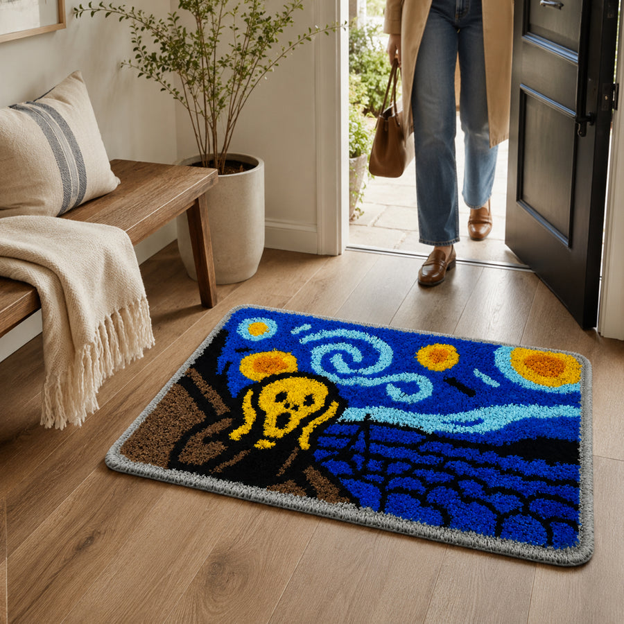 Feblilac Expressionist Art Tufted Bath Mat – The Scream x Starry Night Bath Mat – Artistic Tufted Rug - view 3