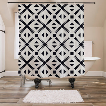 Feblilac Black and White Diamond Pattern Shower Curtain with Hooks