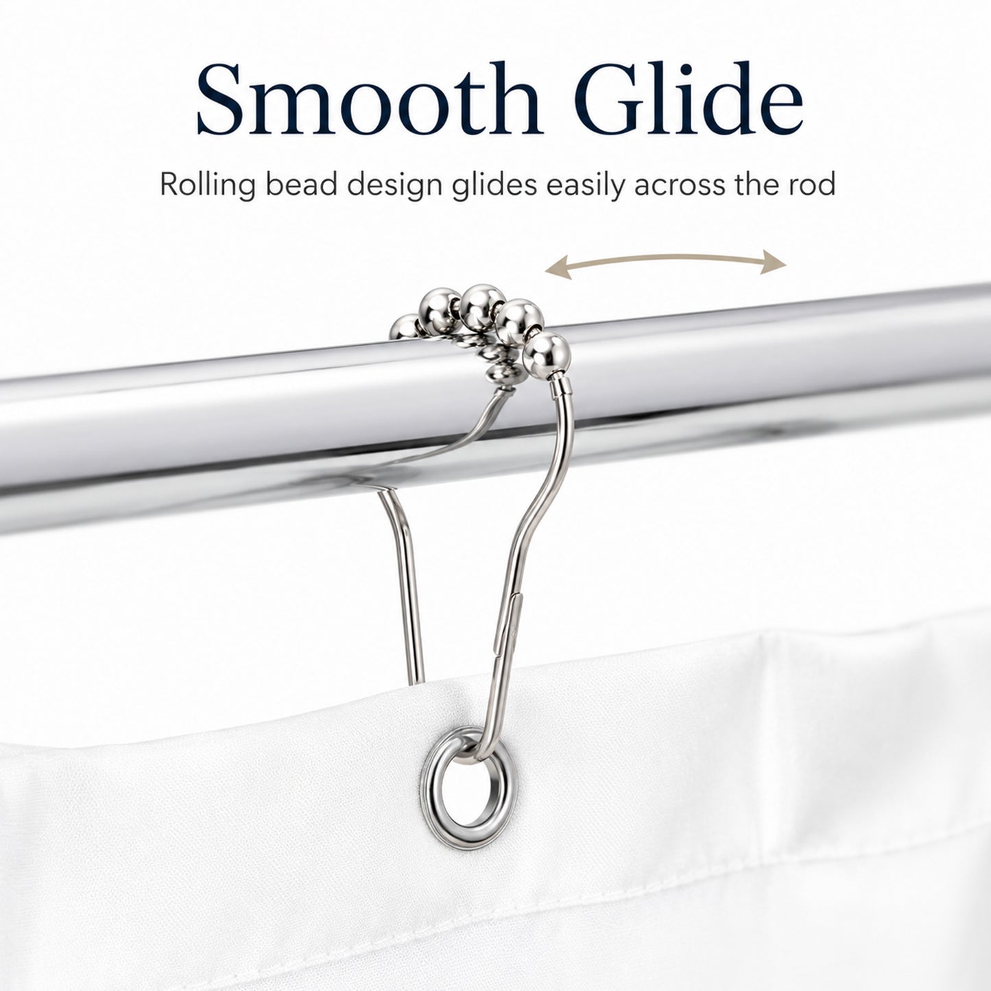 Feblilac Shower Curtain Metal Hooks, Rust-Resistant Rolling Ball Shower Curtain Rings, Set of 12