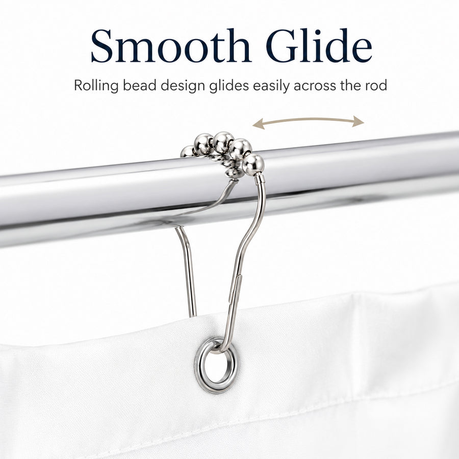 Feblilac Shower Curtain Metal Hooks, Rust-Resistant Rolling Ball Shower Curtain Rings, Set of 12 - view 4