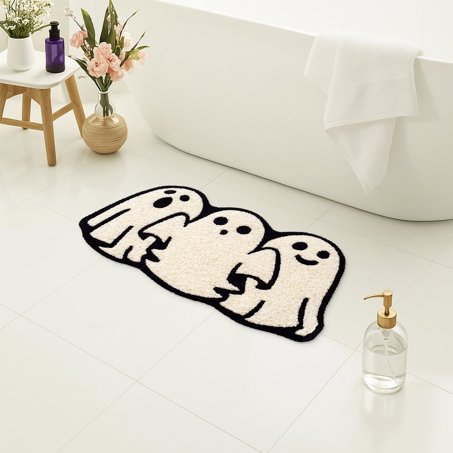 Feblilac Three Black and White Cute Elves Tufted Bath Mat
