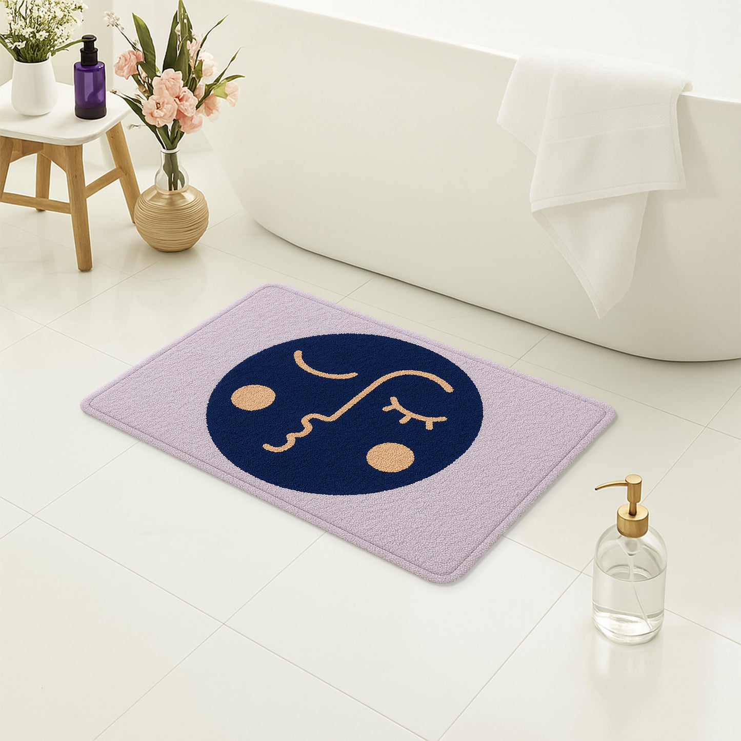Feblilac Abstract Face Tufted Bath Mat – Modern Non-Slip Soft Bathroom Rug
