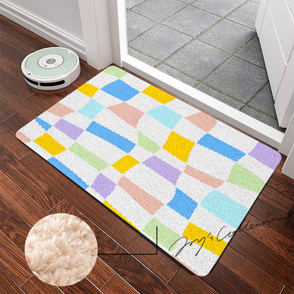 Feblilac Colorful Distorted Square Geometric Tufted Bath Mat