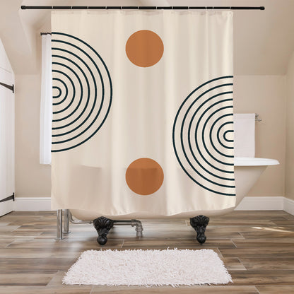 Feblilac Beige Background Semicircle Lines Shower Curtain with Hooks