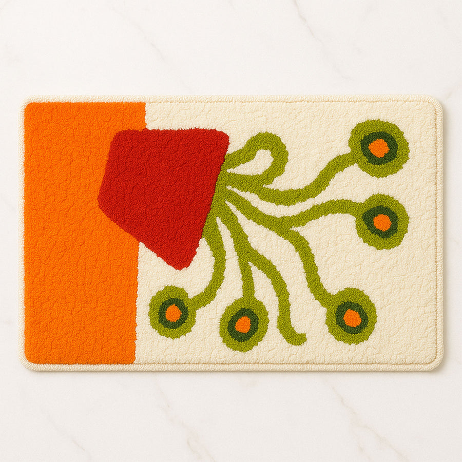 Feblilac Red Vase and Green Plant Tufted Bath Mat - view 3