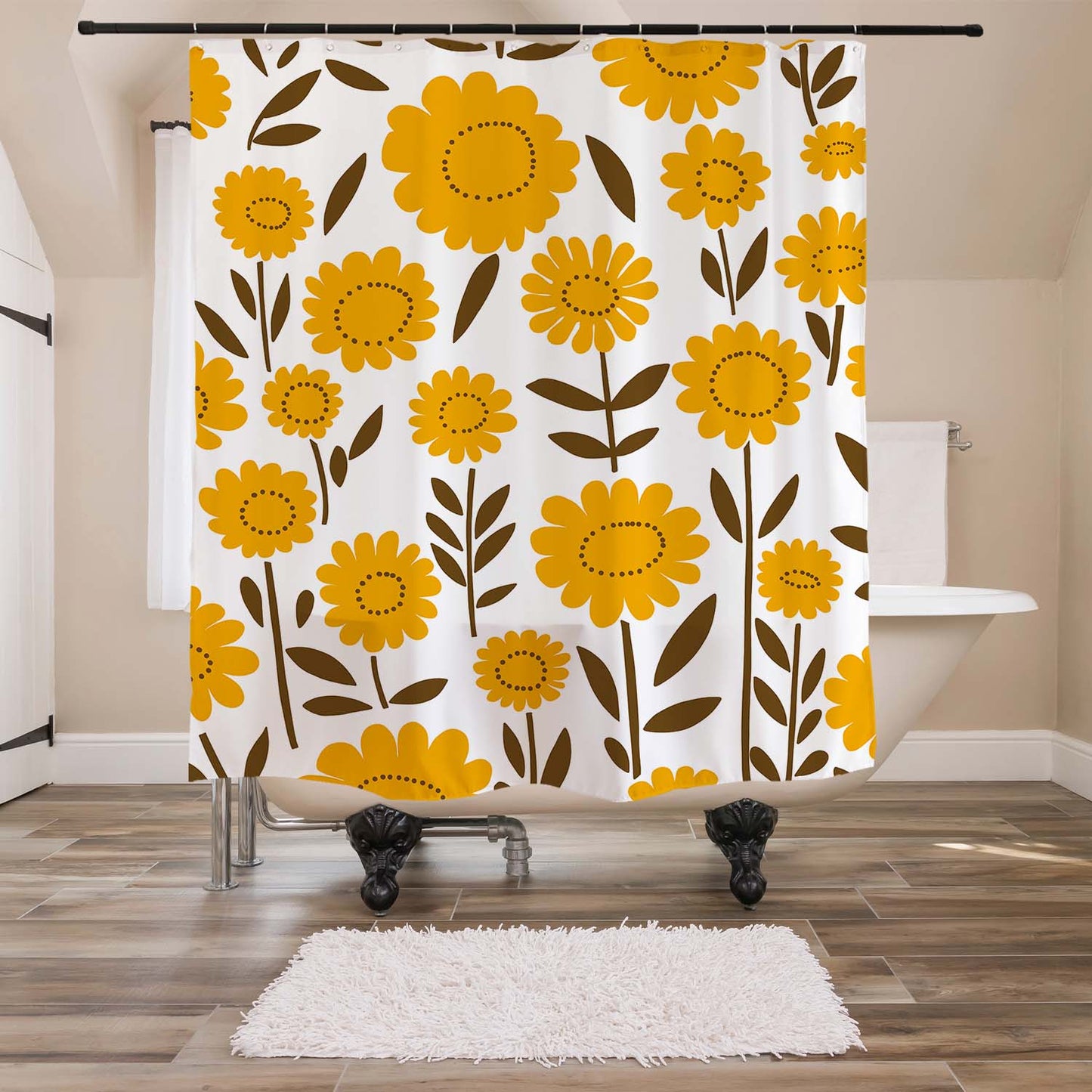 Feblilac Orange Yellow Flowers Branches Shower Curtain with Hooks