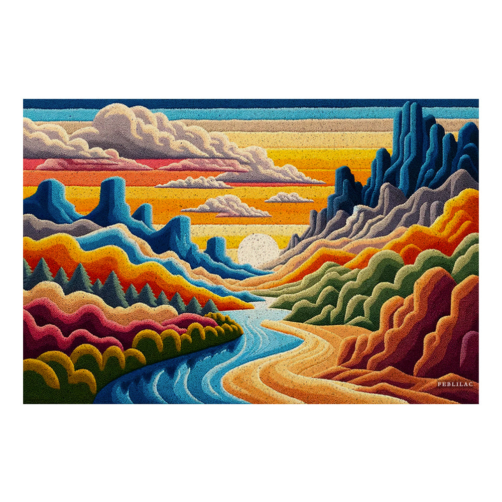 Feblilac Colorful Mountains Sunrise Clouds PVC Coil Door Mat