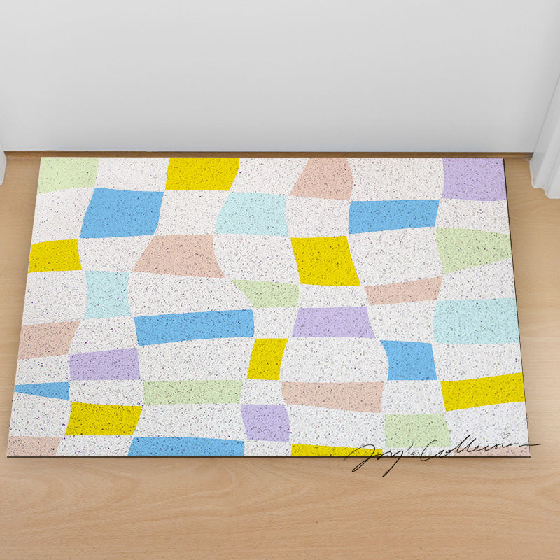Feblilac Colorful Distorted Square Geometric PVC Coil Door Mat