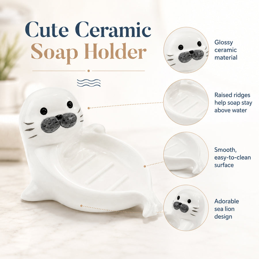 Feblilac Sea Lion Ceramic Soap Holder - view 3