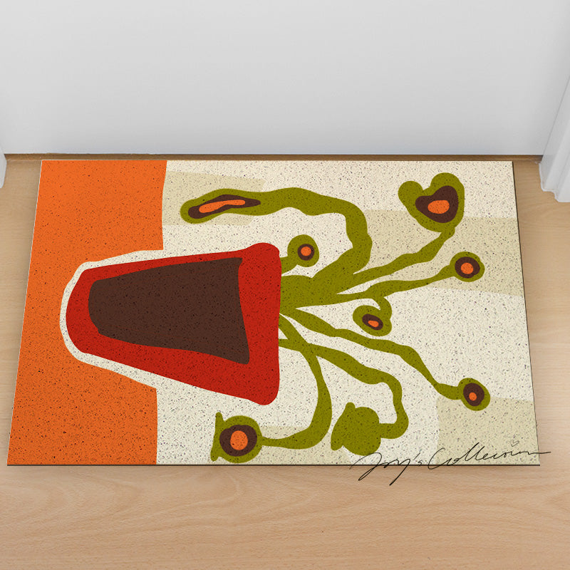 Feblilac Red Vase and Green Plant PVC Coil Door Mat