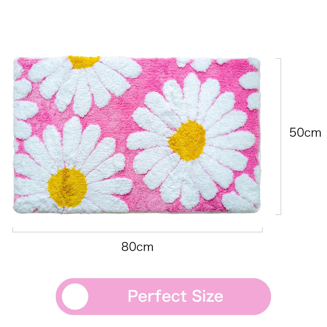 Feblilac Bright Pink Daisy Tufted Bath Mat