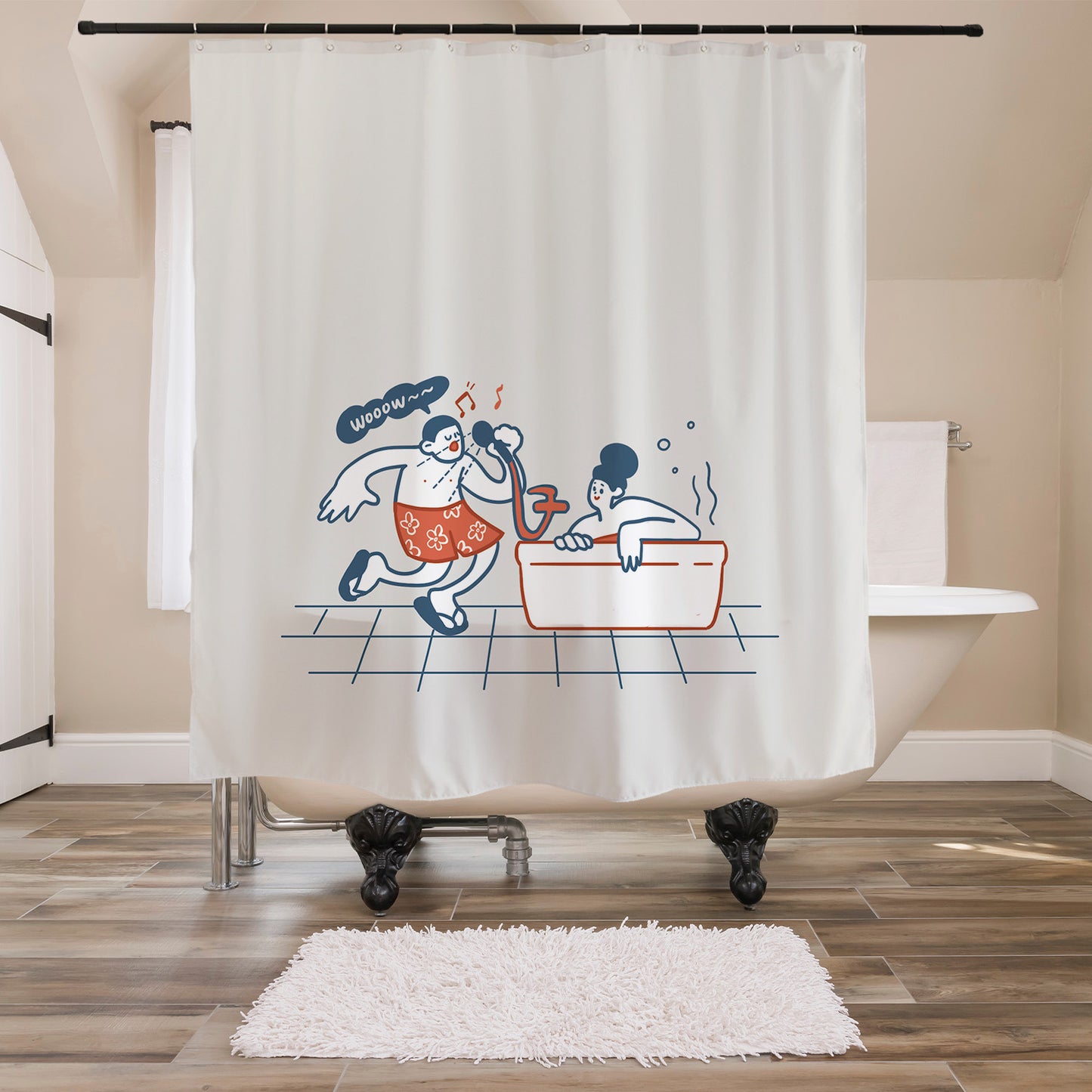 Feblilac Bath Singing Couple Shower Curtain with Hooks