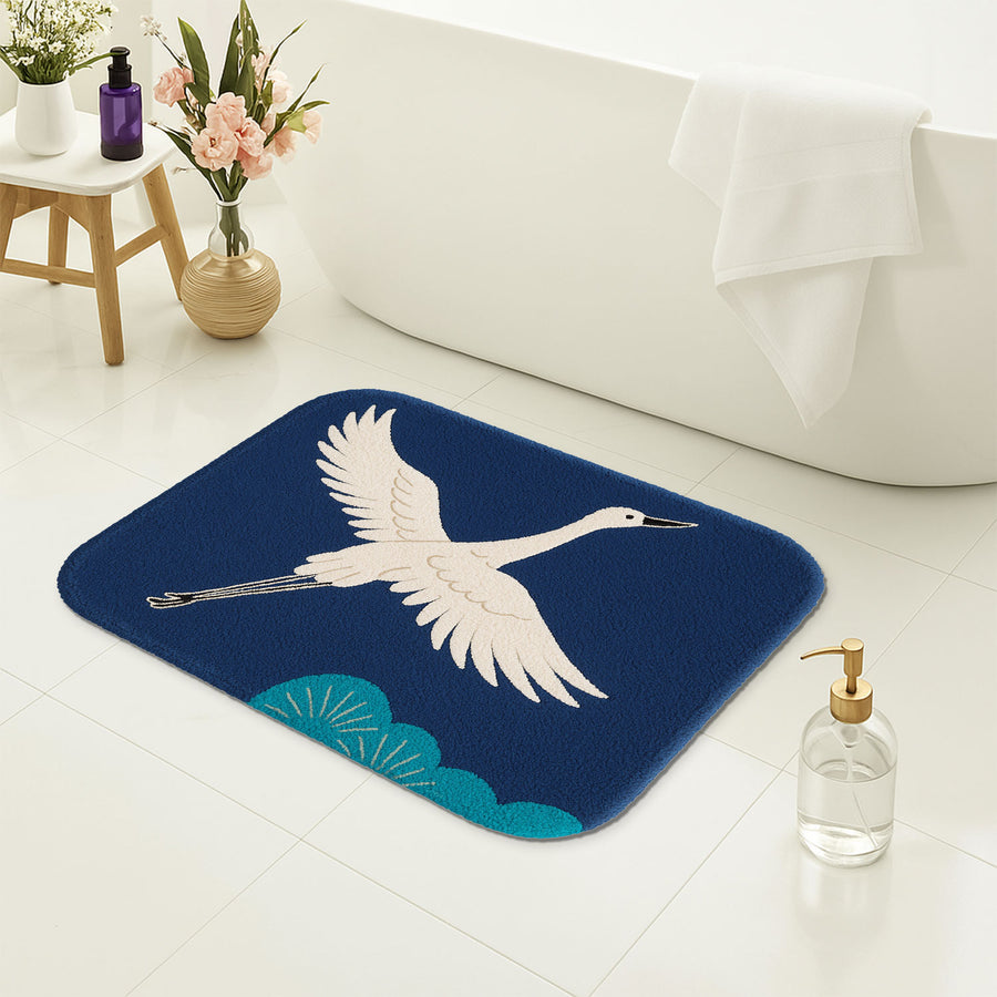 Feblilac Elegant Japanese Crane Tufted Bath Mat – Blue Sky Design, Soft & Absorbent Rug - view 4