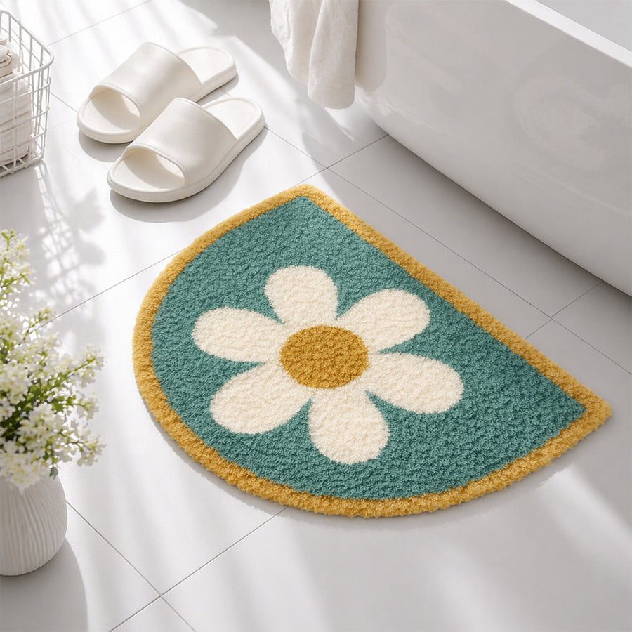 Feblilac Half-Round Daisy Tufted Bath Mat – Soft Absorbent Floral Bathroom Rug - view 3
