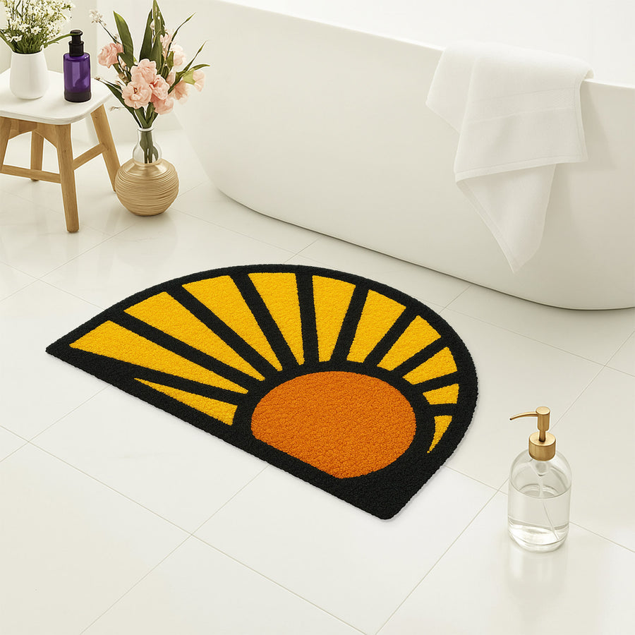 Feblilac Bold Sunrise Tufted Bath Mat – Half-Round Sunburst Design, Vibrant & Retro Bathroom Rug - view 4