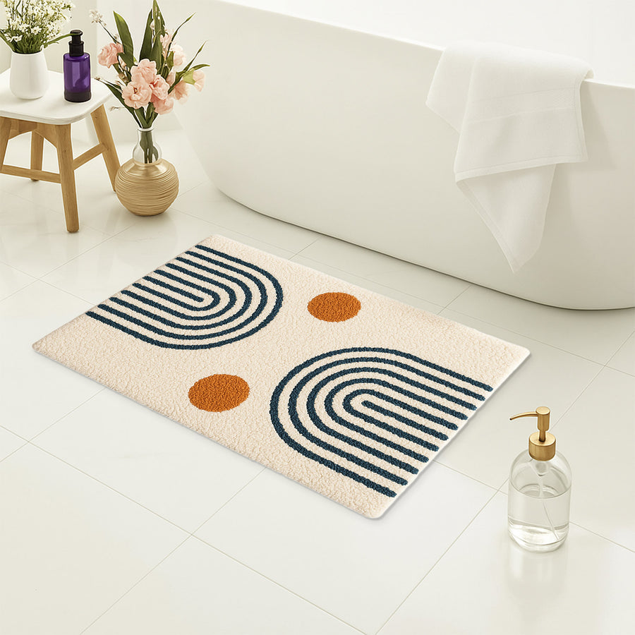 Feblilac Retro Arches Tufted Bath Mat – Abstract Geometric Design with Orange Dots, Modern Bathroom Rug - view 4