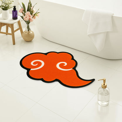 Feblilac Orange Cloud Bath Mat – Irregular Tufted Rug with Asian-Inspired Swirl