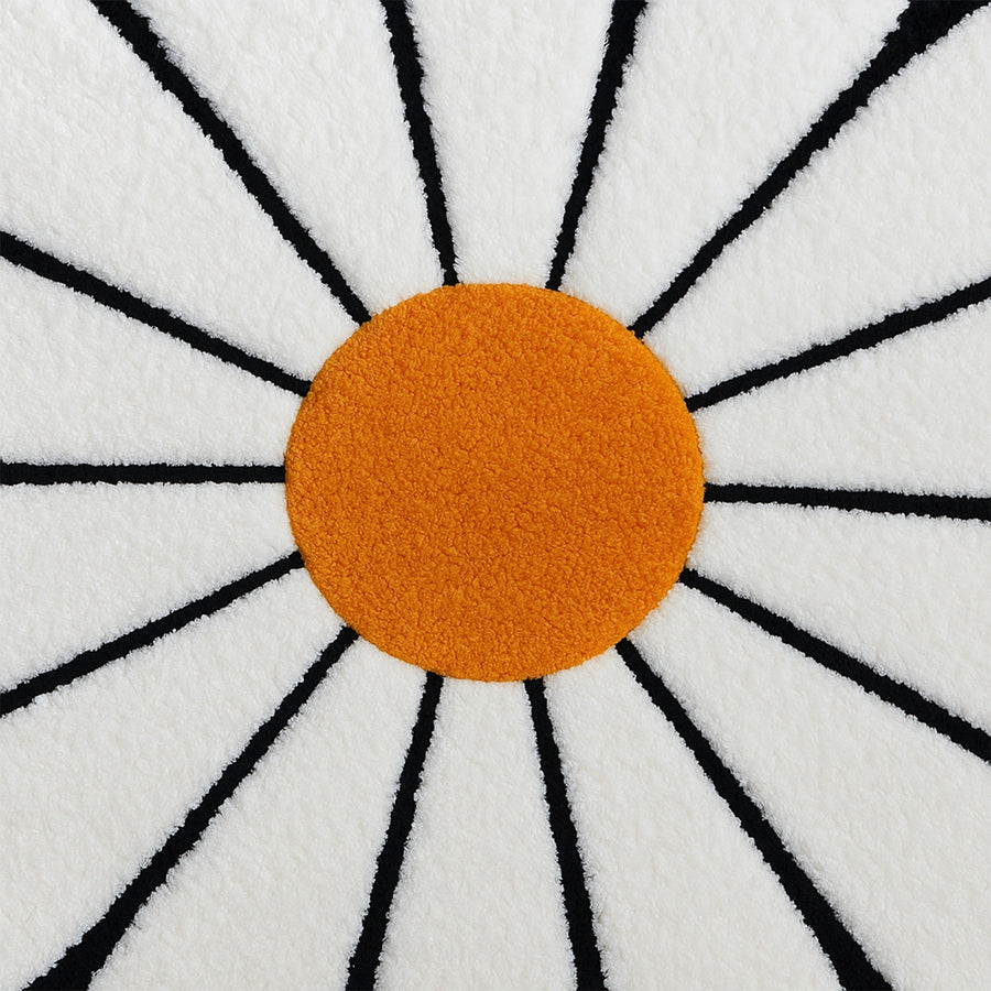 Feblilac Cute Floral Round Black Daisy Flower Tufted Bath Mat - view 3