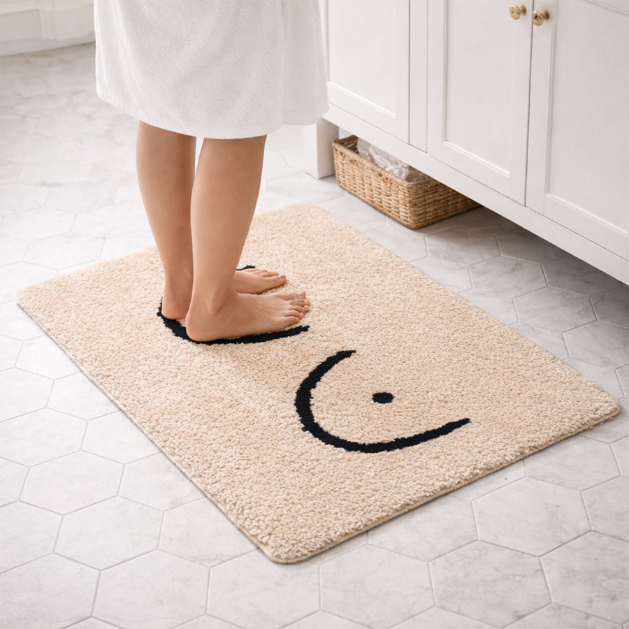 Feblilac Smiley Boobs Bath Mat | Absorbent Non-Slip Bathroom Rug (Cream & Black) - view 3