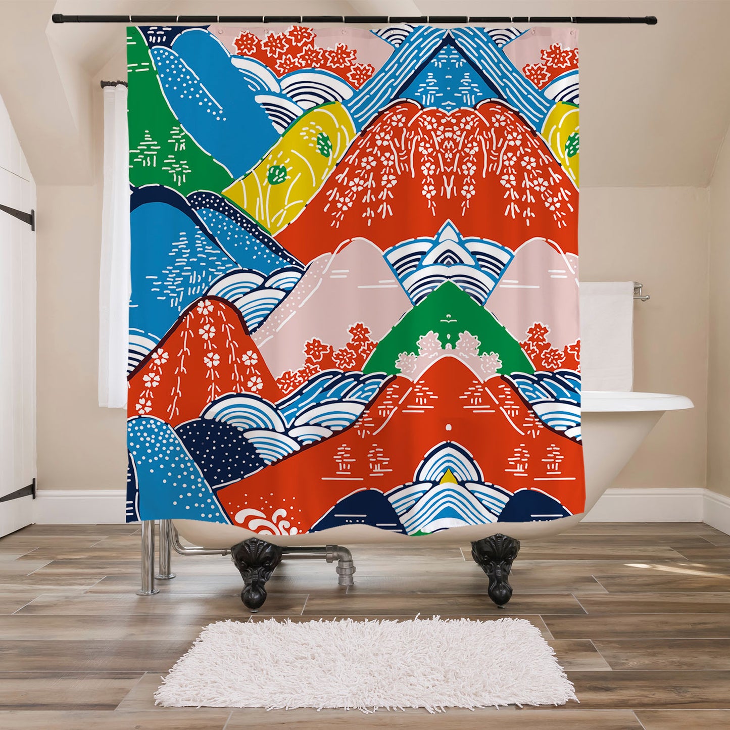 Feblilac Colorful Mountains Shower Curtain with Hooks